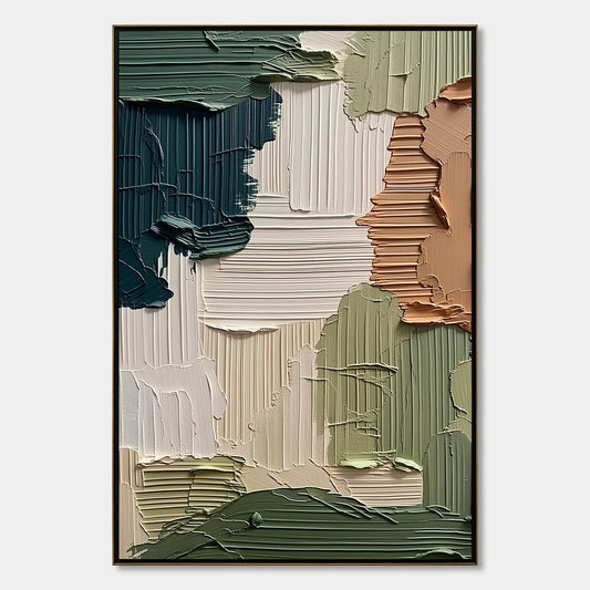 EARTHEN STRATA: Textured Wabi Sabi Abstract Impasto Wall Art | hanging in EARTHEN STRATA: Textured Wabi Sabi Abstract Impasto Wall Art featuring layered textured brushwork in refined tones; abstrac...