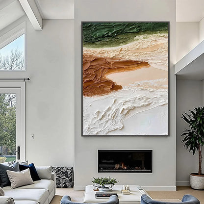 EARTHEN STRATA: Textured Wabi Sabi Abstract Landscape Painting | black frame version on white wall