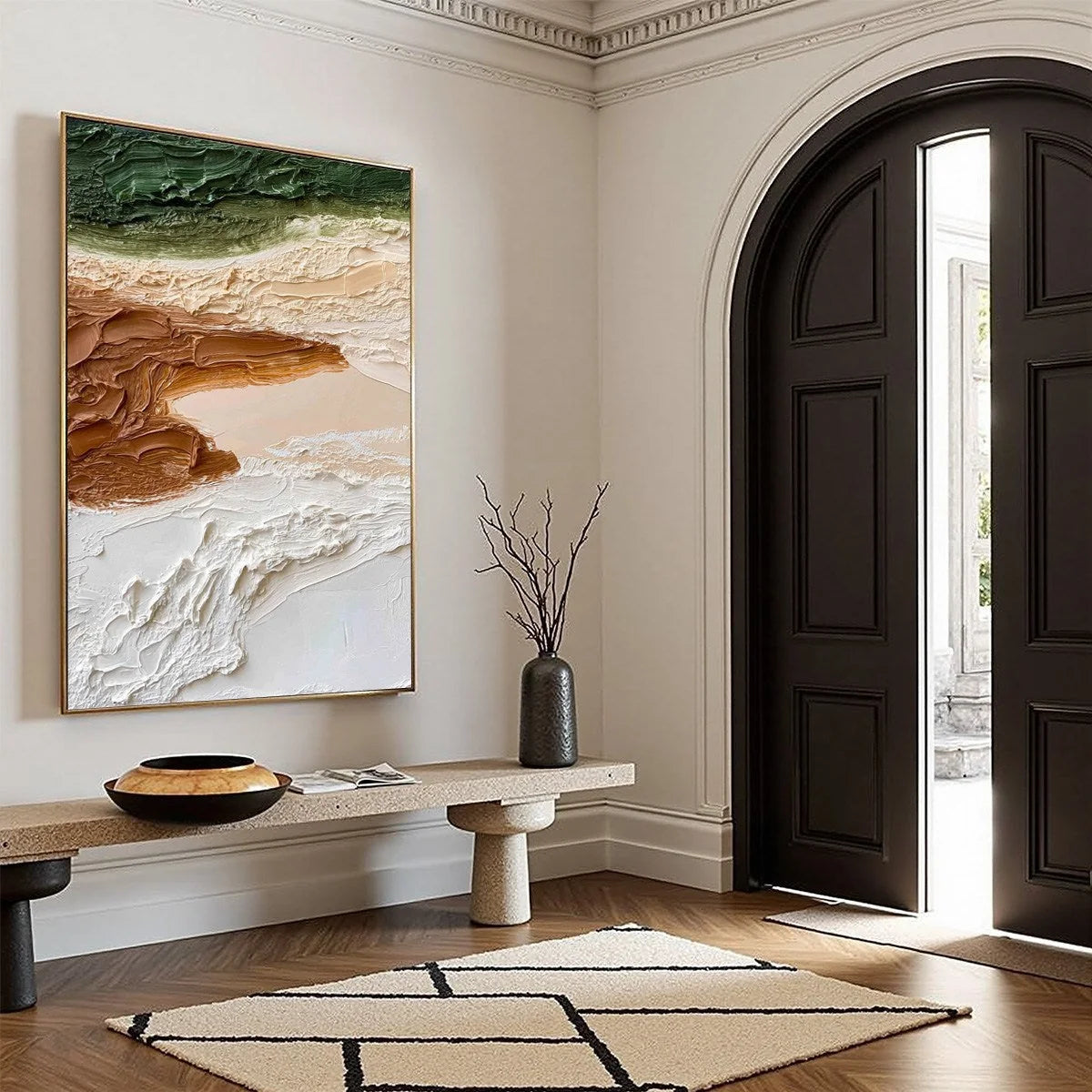 EARTHEN STRATA: Textured Wabi Sabi Abstract Landscape Painting | beige palette, original Hand-painted on premium stretched canvas using artist-grade oils; rich layered surface combines smooth gradi...