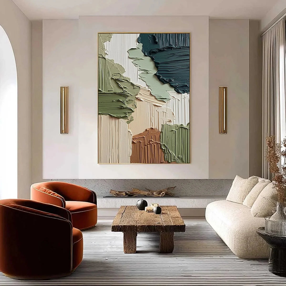 EARTHEN STRATA: Vertical Wabi Sabi Textured Abstract Painting | Abstract closeup, raised brushwork detail