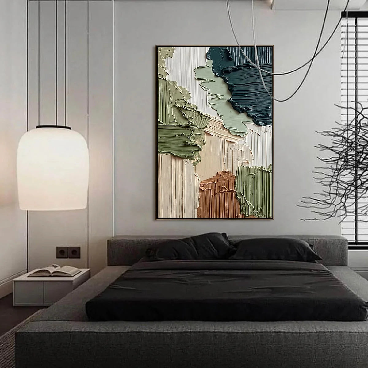 EARTHEN STRATA: Vertical Wabi Sabi Textured Abstract Painting | gold frame stretched on neutral wall