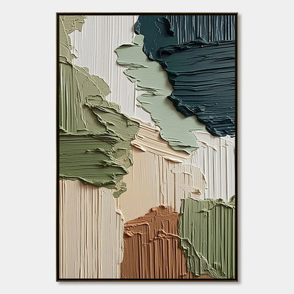 EARTHEN STRATA: Vertical Wabi Sabi Textured Abstract Painting | hanging in EARTHEN STRATA: Vertical Wabi Sabi Textured Abstract Painting featuring layered textured brushwork in refined tones; abstr...