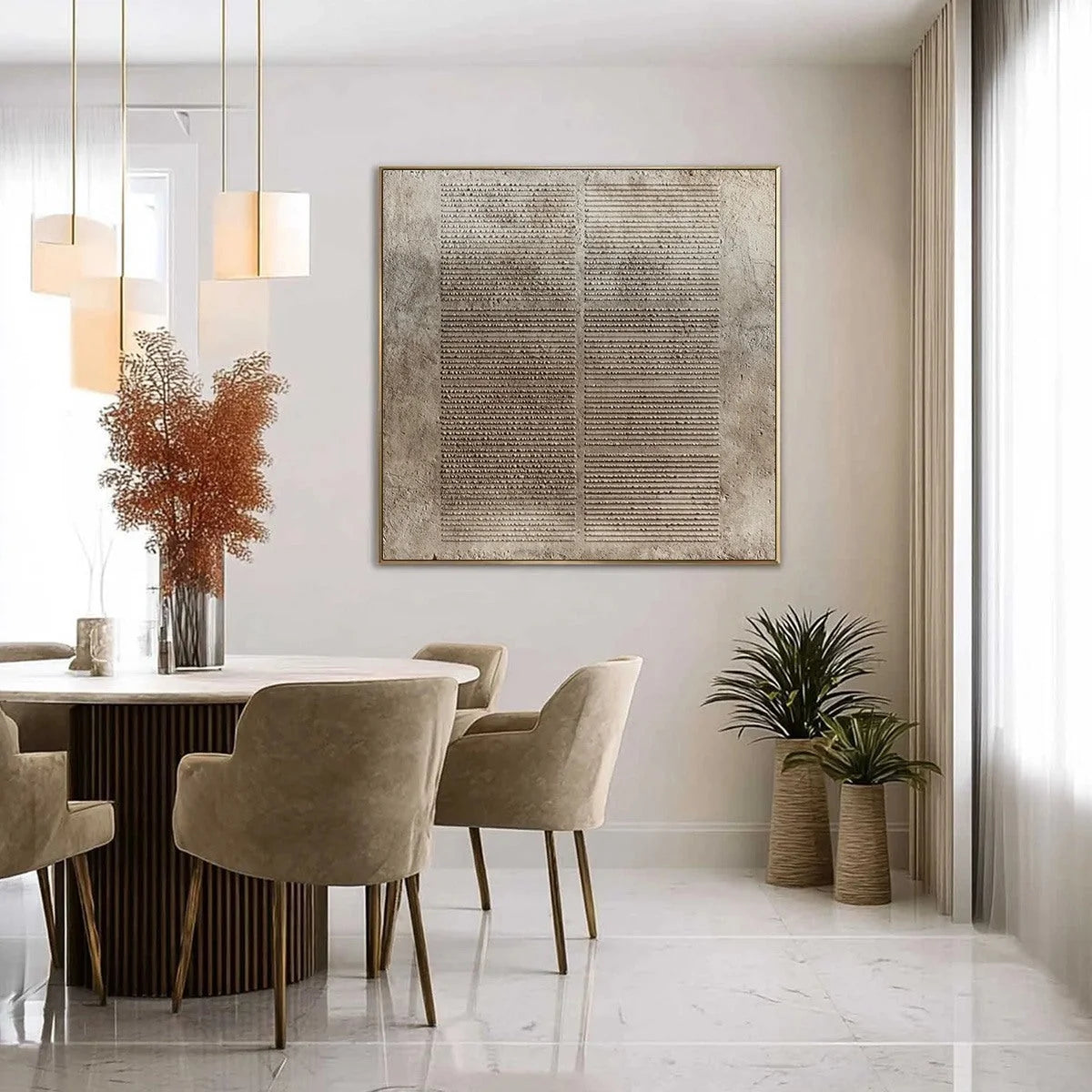 EARTHEN TABLET: Textured Wabi Sabi Minimalist Abstract Painting | gold frame stretched on neutral wall