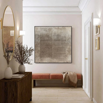 EARTHEN TABLET: Textured Wabi Sabi Minimalist Abstract Painting | black frame version on white wall
