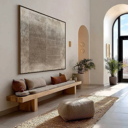 EARTHEN TABLET: Textured Wabi Sabi Minimalist Abstract Painting | Minimalist mood, soft natural light studio shot