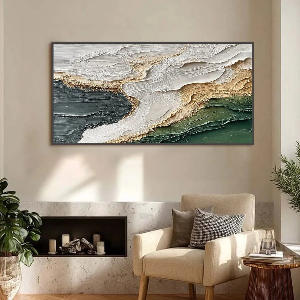 EARTHEN TIDE: Large Textured Wabi Sabi Abstract Landscape Painting | Abstract closeup, raised brushwork detail
