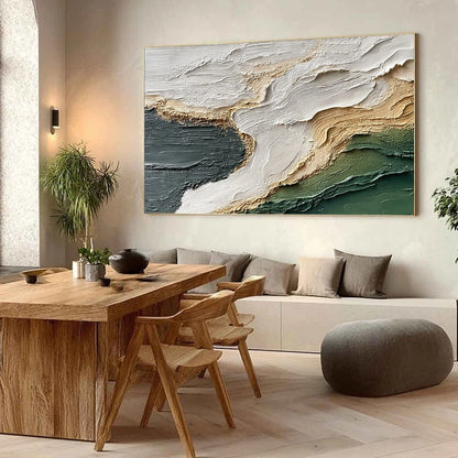 EARTHEN TIDE: Large Textured Wabi Sabi Abstract Landscape Painting | Abstract mood, soft natural light studio shot