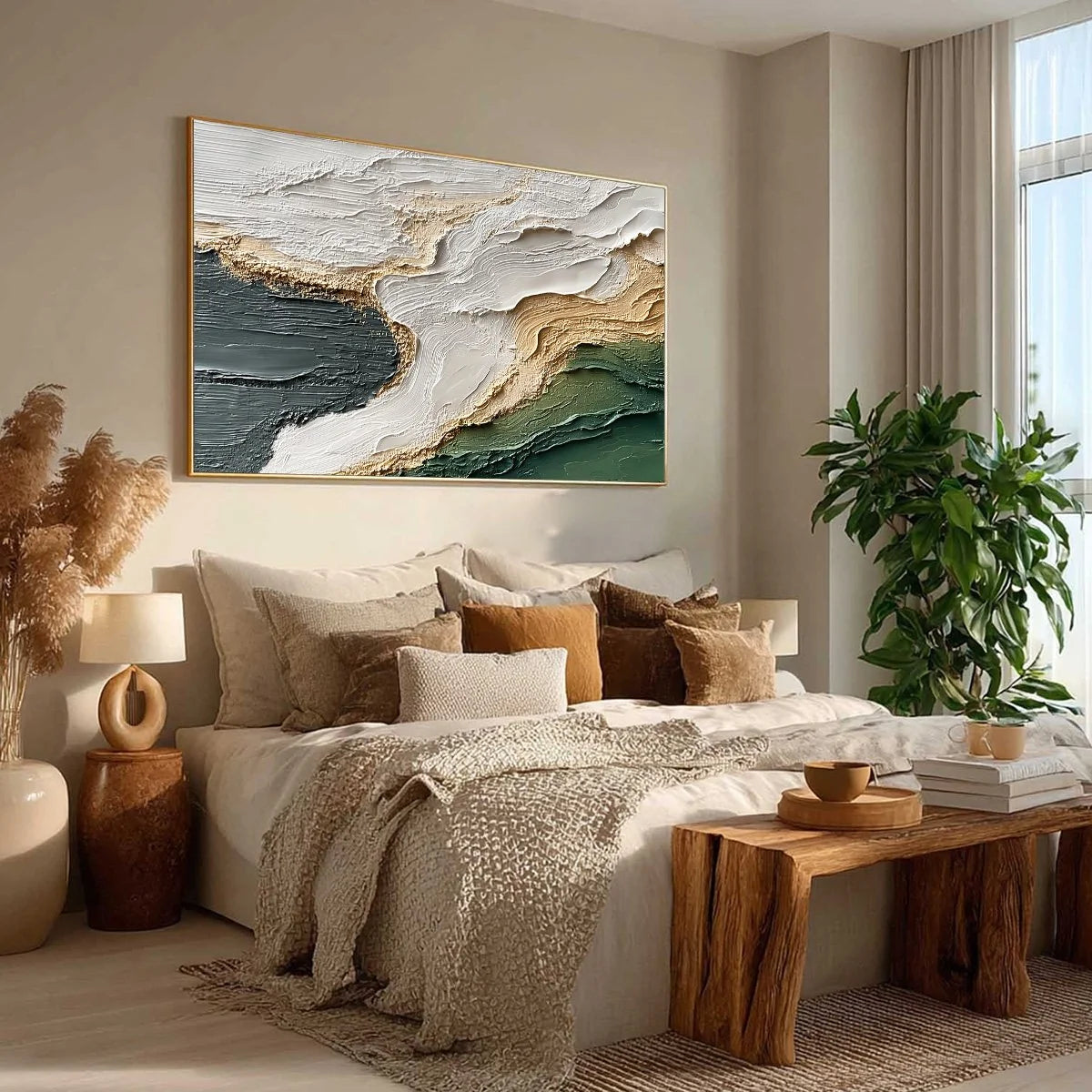 EARTHEN TIDE: Large Textured Wabi Sabi Abstract Landscape Painting | beige palette, original Hand-painted on premium stretched canvas using artist-grade oils; rich layered surface combines smooth g...