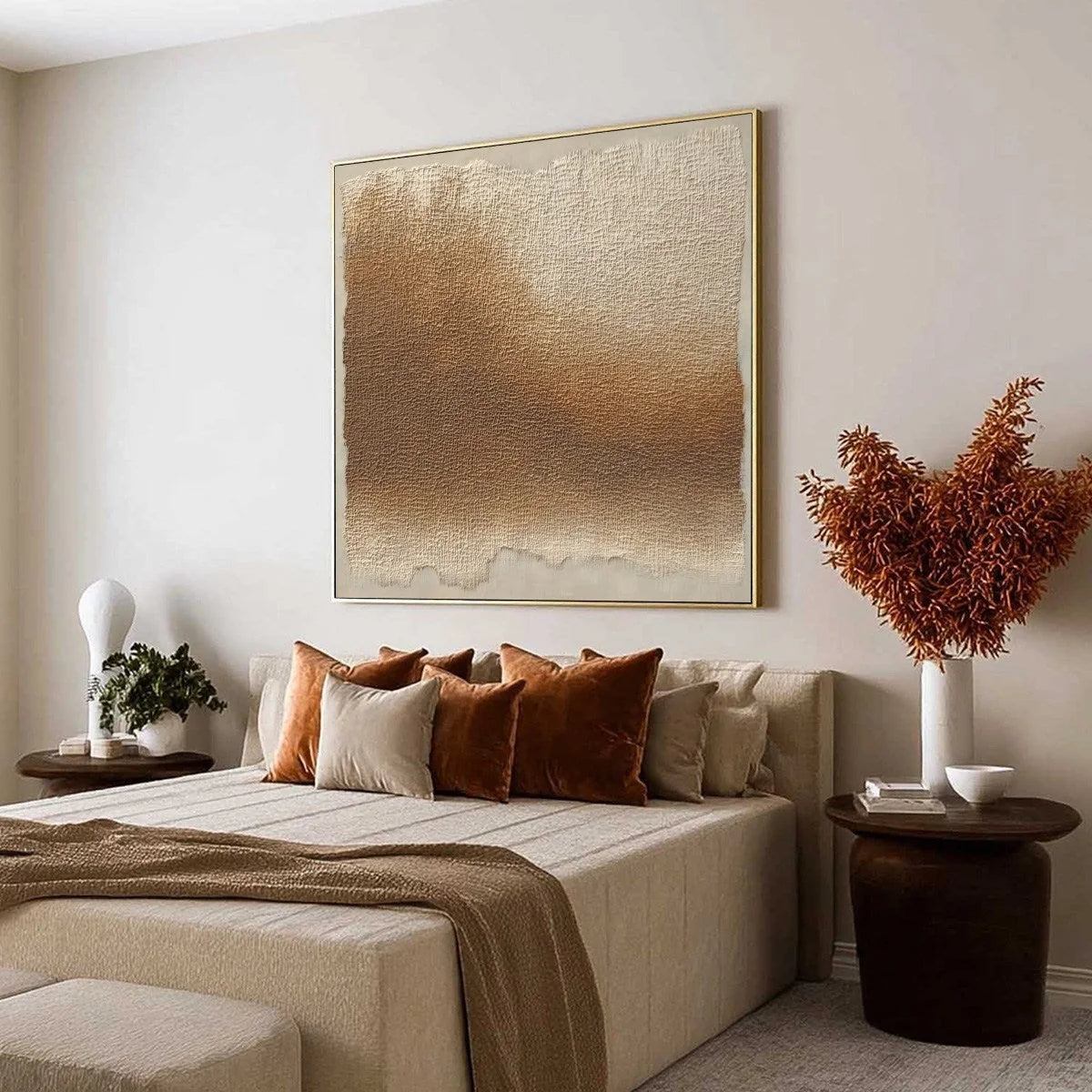 EARTHEN VEIL: Large Textured Wabi Sabi Abstract Painting | Abstract mood, soft natural light studio shot