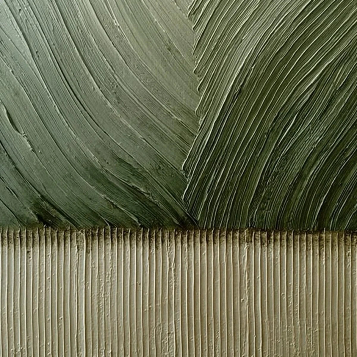 EARTHEN WEAVE: Textured Green and Beige Wabi Sabi Abstract Painting | rolled canvas, ready for custom framing
