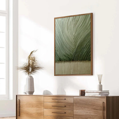 EARTHEN WEAVE: Textured Green and Beige Wabi Sabi Abstract Painting | green palette, original Hand-painted on premium stretched canvas using artist-grade oils; rich layered surface combines smooth ...