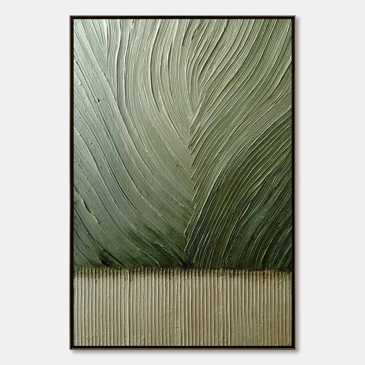 EARTHEN WEAVE: Textured Green and Beige Wabi Sabi Abstract Painting | hanging in EARTHEN WEAVE: Textured Green and Beige Wabi Sabi Abstract Painting featuring layered textured brushwork in refined ...
