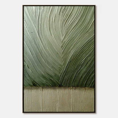 EARTHEN WEAVE: Textured Green and Beige Wabi Sabi Abstract Painting | hanging in EARTHEN WEAVE: Textured Green and Beige Wabi Sabi Abstract Painting featuring layered textured brushwork in refined ...