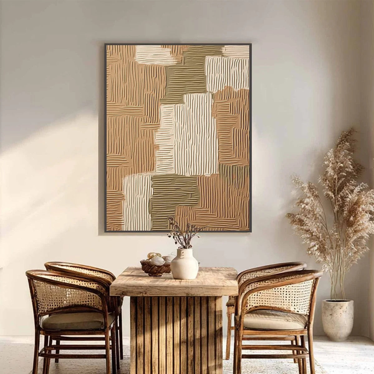 EARTHEN WEAVE: Textured Wabi Sabi Abstract Painting in Neutral Tones | Abstract closeup, raised brushwork detail