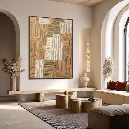 EARTHEN WEAVE: Textured Wabi Sabi Abstract Painting in Neutral Tones | Abstract mood, soft natural light studio shot