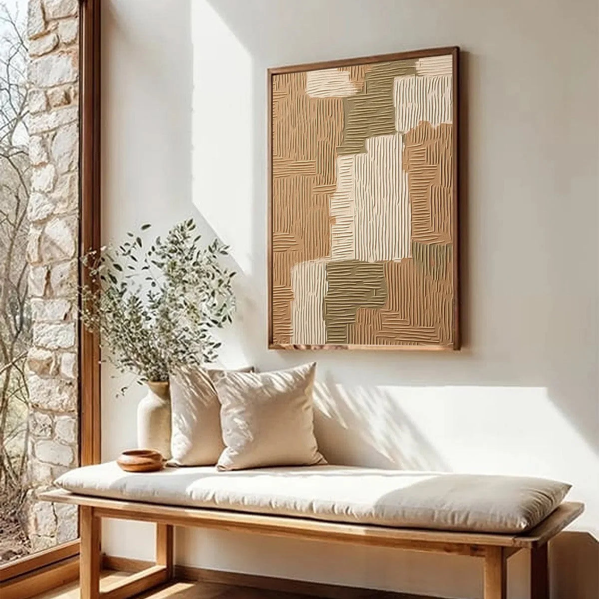 EARTHEN WEAVE: Textured Wabi Sabi Abstract Painting in Neutral Tones | beige palette, original Hand-painted on premium stretched canvas using artist-grade oils; rich layered surface combines smooth...