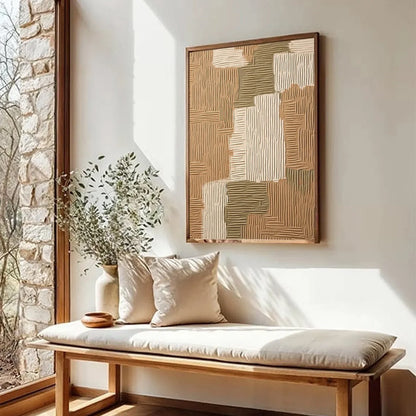 EARTHEN WEAVE: Textured Wabi Sabi Abstract Painting in Neutral Tones | beige palette, original Hand-painted on premium stretched canvas using artist-grade oils; rich layered surface combines smooth...