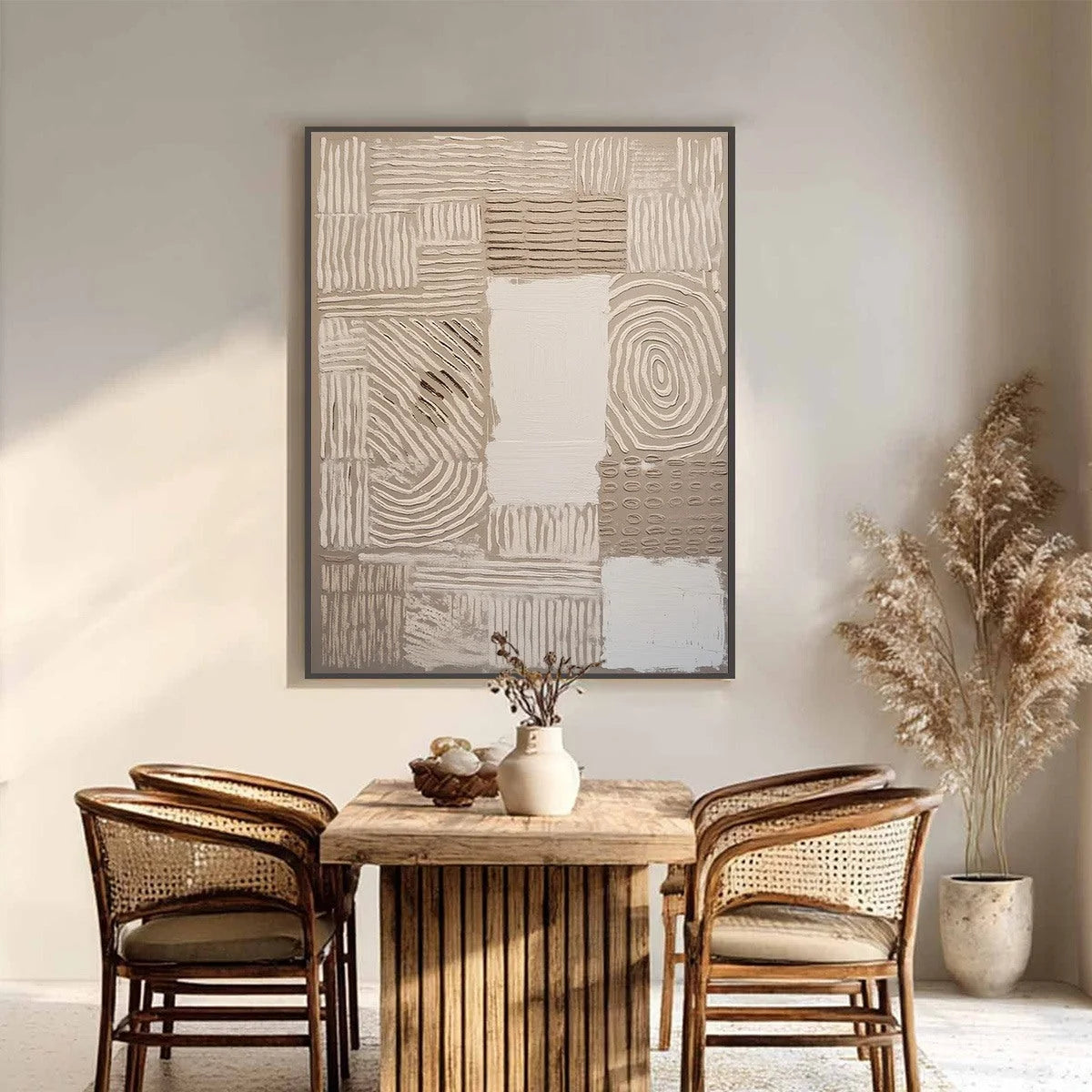 EARTHEN WEAVE: Textured Wabi Sabi Abstract Painting in Neutral Tones | Abstract closeup, raised brushwork detail