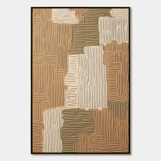 EARTHEN WEAVE: Textured Wabi Sabi Abstract Painting in Neutral Tones | hanging in EARTHEN WEAVE: Textured Wabi Sabi Abstract Painting in Neutral Tones featuring layered textured brushwork in refine...
