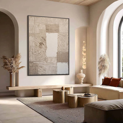 EARTHEN WEAVE: Textured Wabi Sabi Abstract Painting in Neutral Tones | Abstract mood, soft natural light studio shot