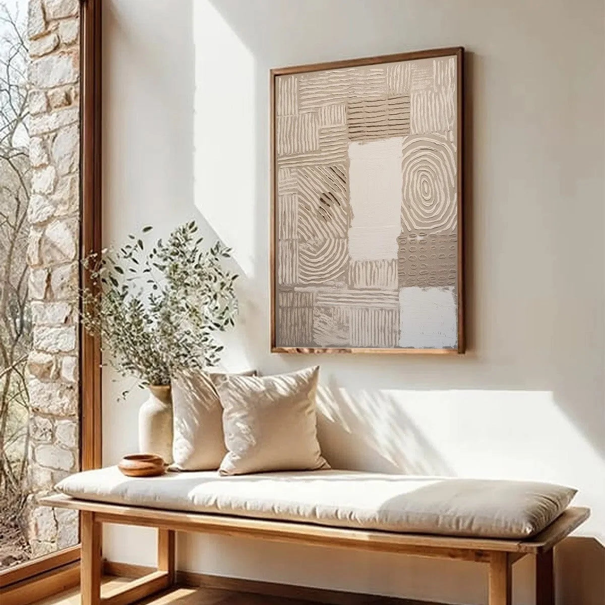 EARTHEN WEAVE: Textured Wabi Sabi Abstract Painting in Neutral Tones | beige palette, original Hand-painted on premium stretched canvas using artist-grade oils; rich layered surface combines smooth...