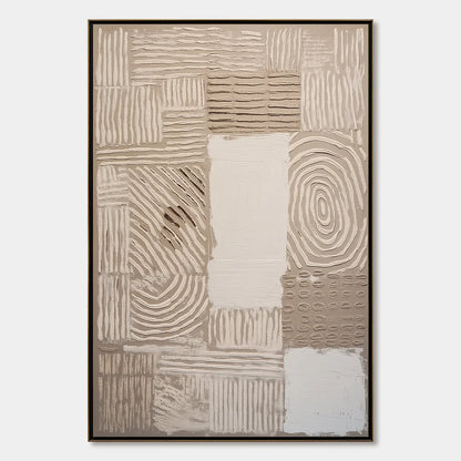 EARTHEN WEAVE: Textured Wabi Sabi Abstract Painting in Neutral Tones | hanging in EARTHEN WEAVE: Textured Wabi Sabi Abstract Painting in Neutral Tones featuring layered textured brushwork in refine...