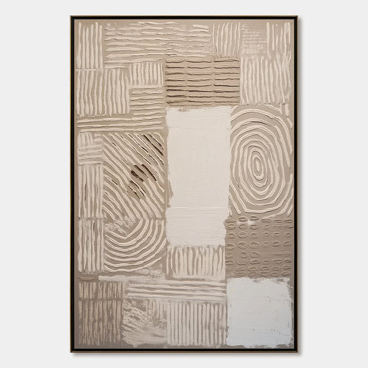 EARTHEN WEAVE: Textured Wabi Sabi Abstract Painting in Neutral Tones | hanging in EARTHEN WEAVE: Textured Wabi Sabi Abstract Painting in Neutral Tones featuring layered textured brushwork in refine...