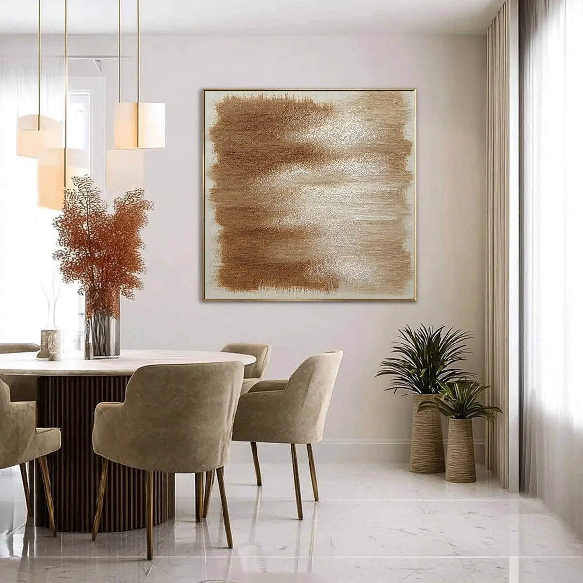 EARTHEN WHISPERS: Textured Wabi Sabi Abstract Oil Painting | gold frame stretched on neutral wall