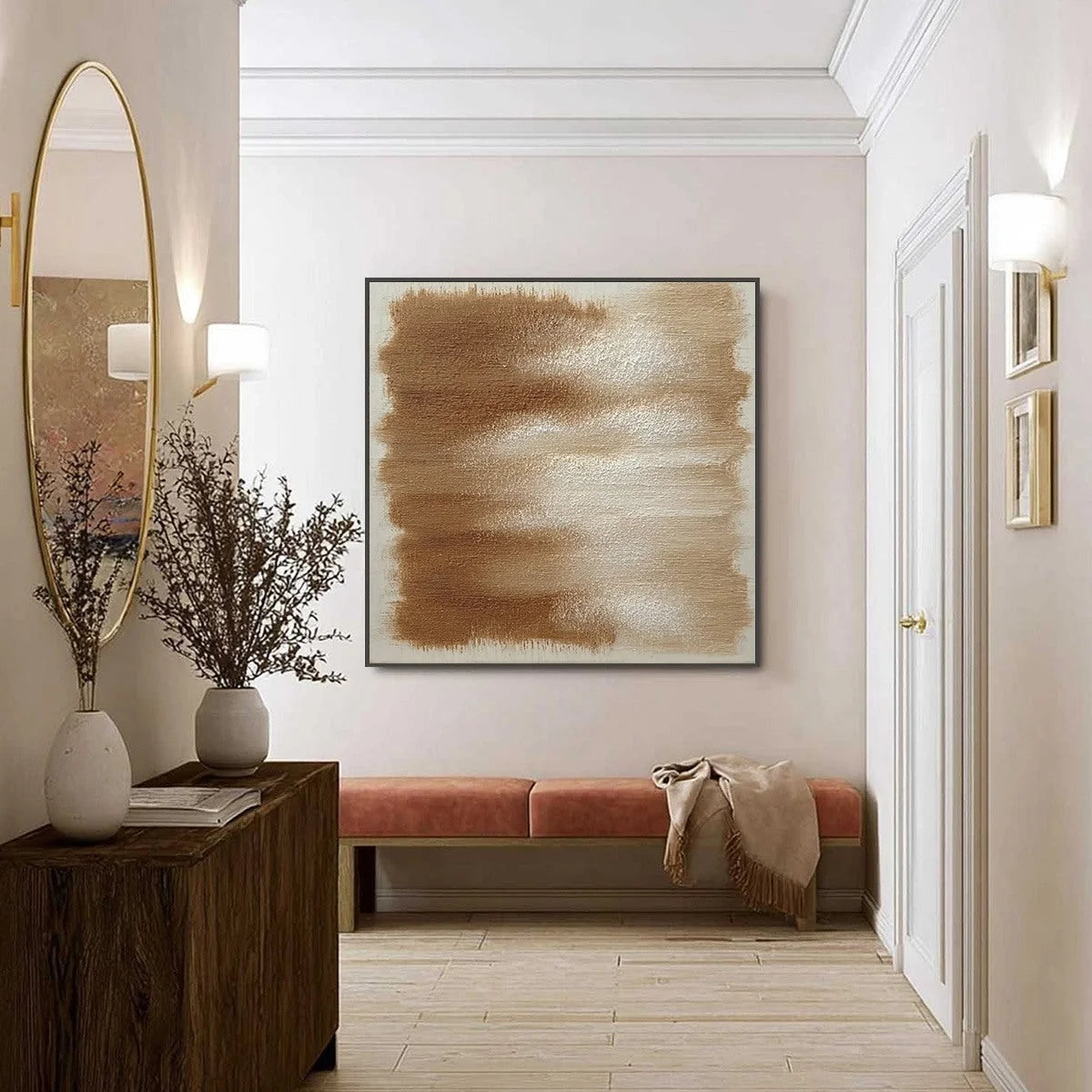 EARTHEN WHISPERS: Textured Wabi Sabi Abstract Oil Painting | black frame version on white wall