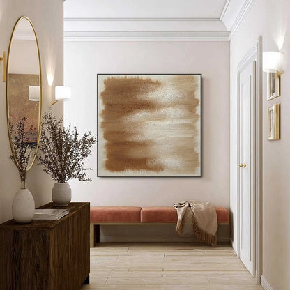 EARTHEN WHISPERS: Textured Wabi Sabi Abstract Oil Painting | black frame version on white wall