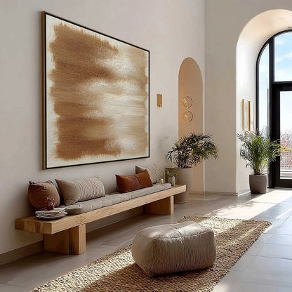 EARTHEN WHISPERS: Textured Wabi Sabi Abstract Oil Painting | Abstract mood, soft natural light studio shot
