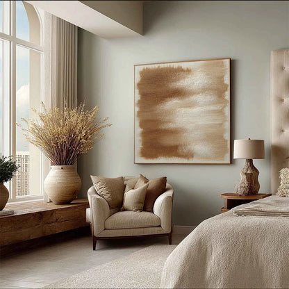 EARTHEN WHISPERS: Textured Wabi Sabi Abstract Oil Painting | beige palette, original Hand-painted on premium stretched canvas using artist-grade oils; rich layered surface combines smooth gradients...