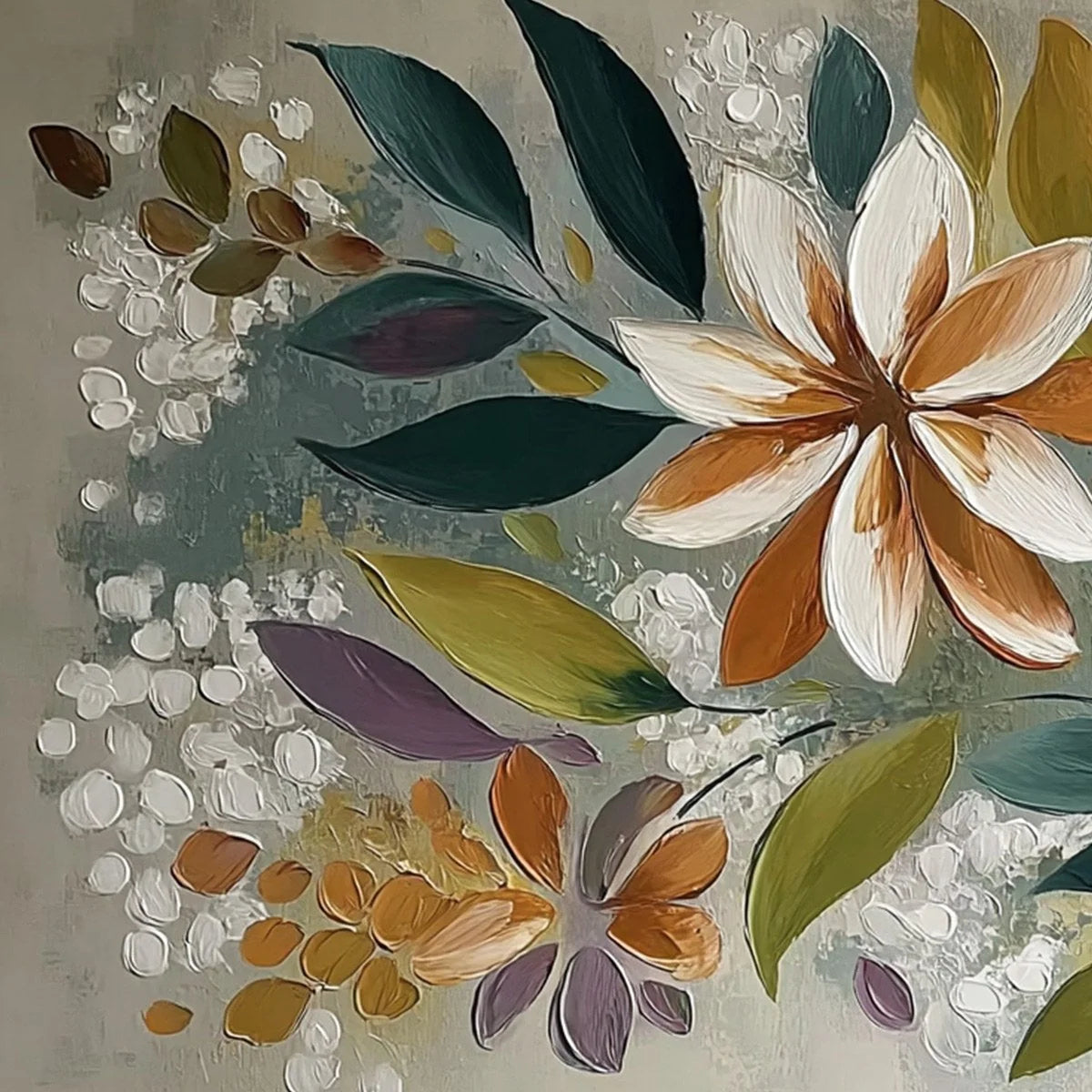 EARTHLY BLOOM: Textured Abstract Floral Impasto Painting | rectangular format, hand-painted canvas edge