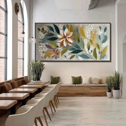 EARTHLY BLOOM: Textured Abstract Floral Impasto Painting | black frame version on white wall
