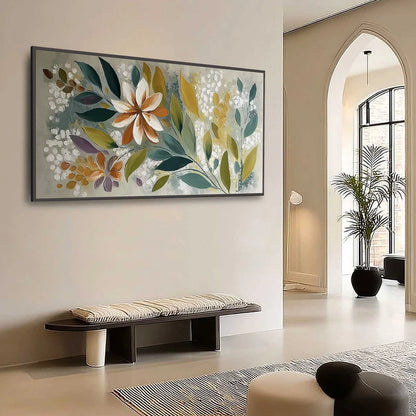 EARTHLY BLOOM: Textured Abstract Floral Impasto Painting | Abstract mood, soft natural light studio shot