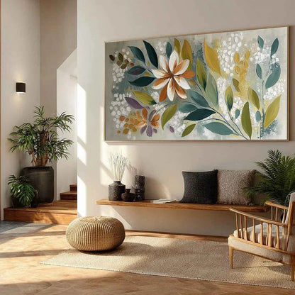 EARTHLY BLOOM: Textured Abstract Floral Impasto Painting | beige palette, original Hand-painted on premium stretched canvas using artist-grade oils; rich layered surface combines smooth gradients w...