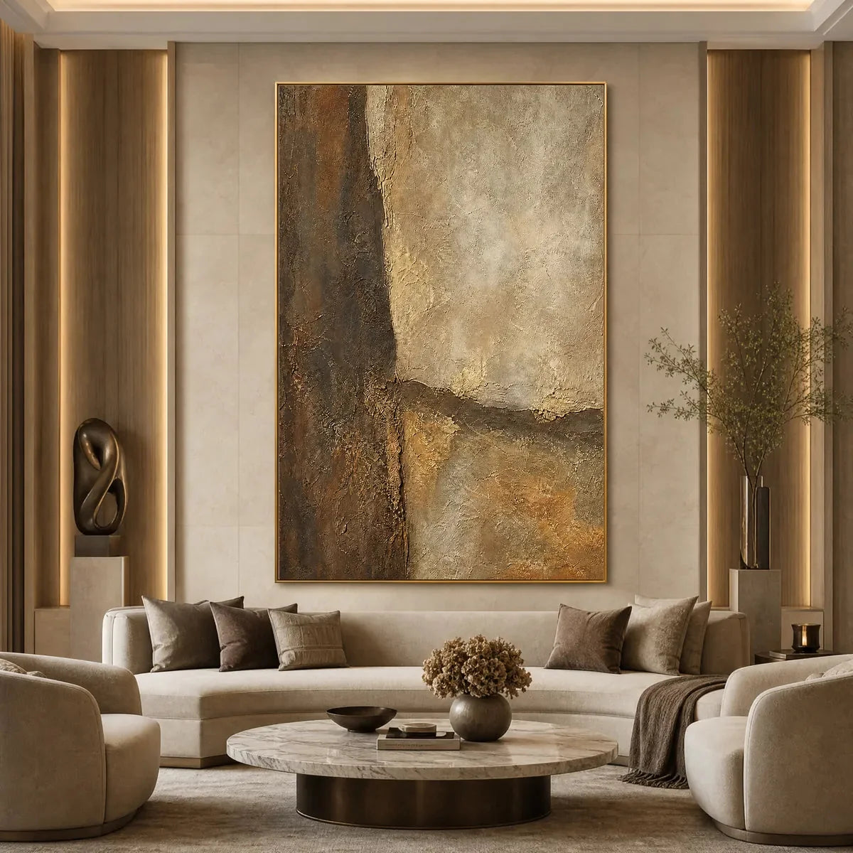 EARTH'S EMBRACE: Large Textured Earth Tone Abstract Wall Art | Abstract mood, soft natural light studio shot