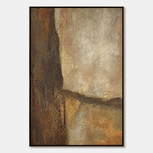 EARTH'S EMBRACE: Large Textured Earth Tone Abstract Wall Art | hanging in EARTH'S EMBRACE: Large Textured Earth Tone Abstract Wall Art featuring layered textured brushwork in refined tones; abstrac...