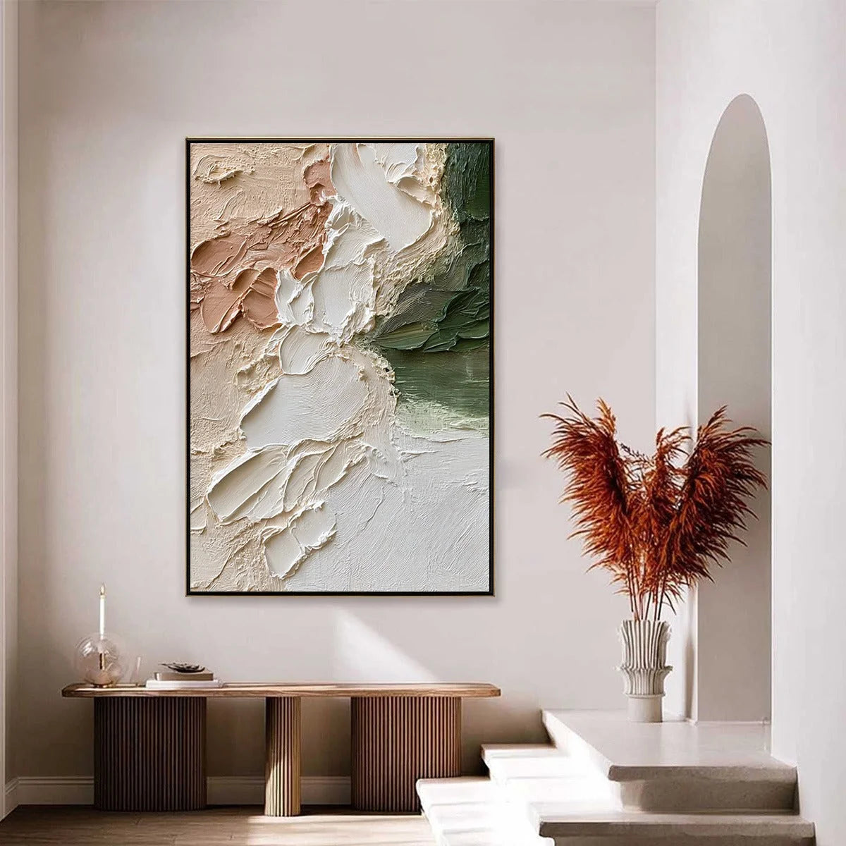 EARTH'S EMBRACE: Textured Wabi Sabi Abstract Painting in Earth Tones | Abstract closeup, raised brushwork detail