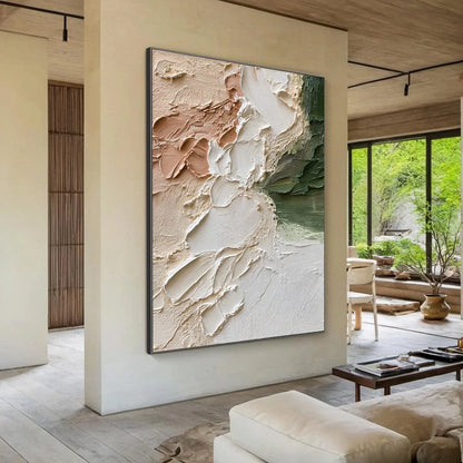 EARTH'S EMBRACE: Textured Wabi Sabi Abstract Painting in Earth Tones | Abstract mood, soft natural light studio shot