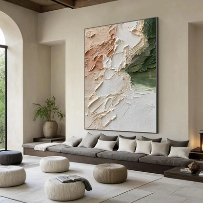 EARTH'S EMBRACE: Textured Wabi Sabi Abstract Painting in Earth Tones | beige palette, original Hand-painted on premium stretched canvas using artist-grade oils; rich layered surface combines smooth...