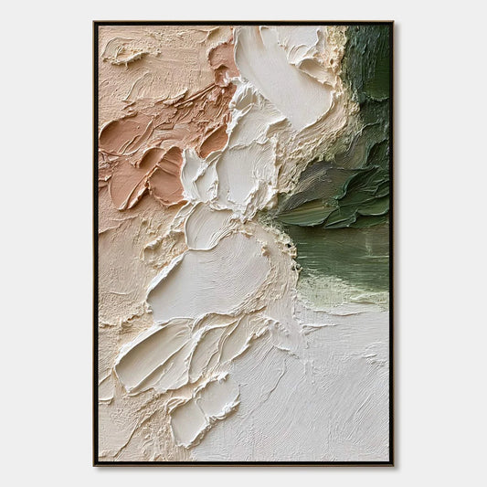 EARTH'S EMBRACE: Textured Wabi Sabi Abstract Painting in Earth Tones | hanging in EARTH'S EMBRACE: Textured Wabi Sabi Abstract Painting in Earth Tones featuring layered textured brushwork in refine...
