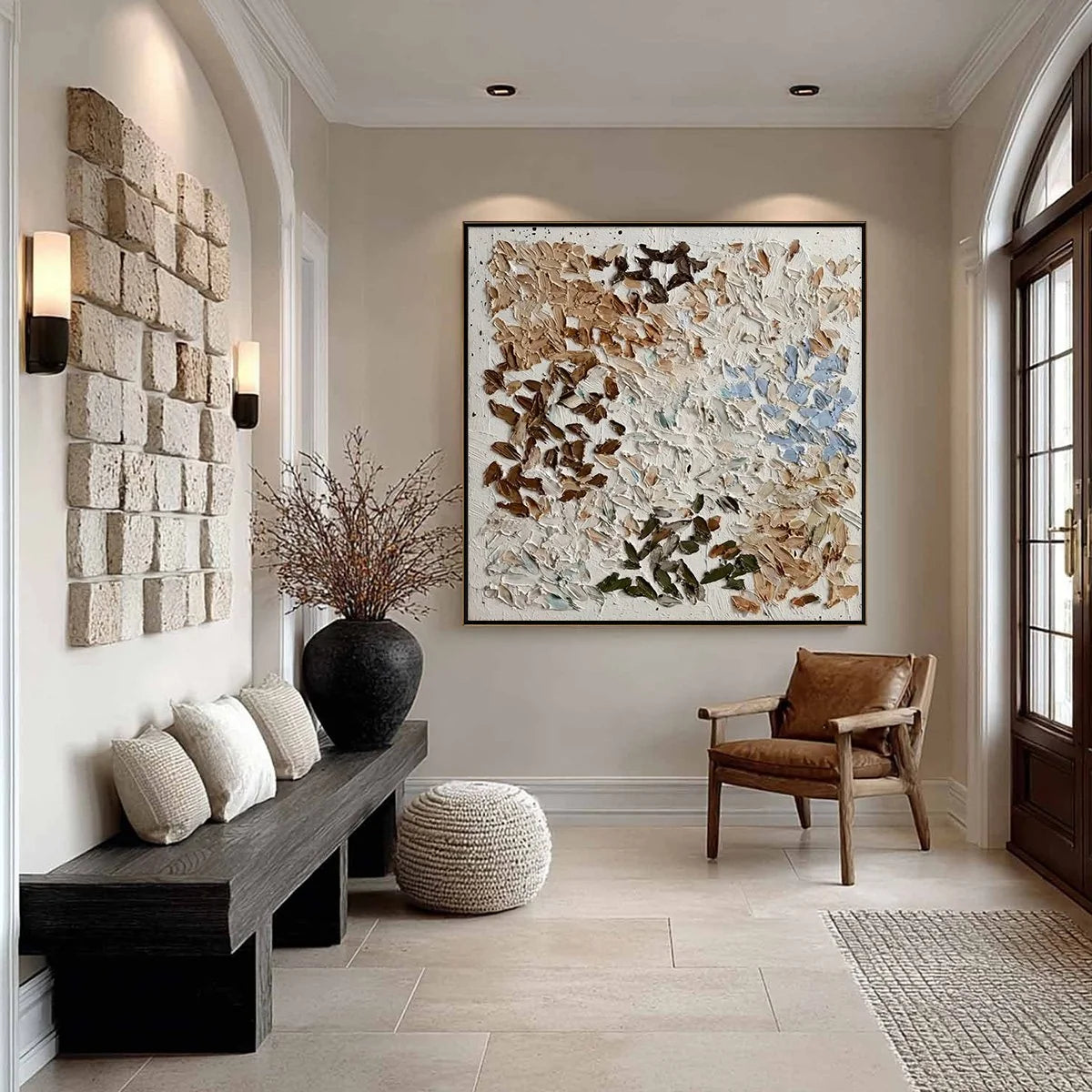 EARTH'S MOSAIC: Textured Wabi Sabi Abstract Impasto Painting | black frame version on white wall