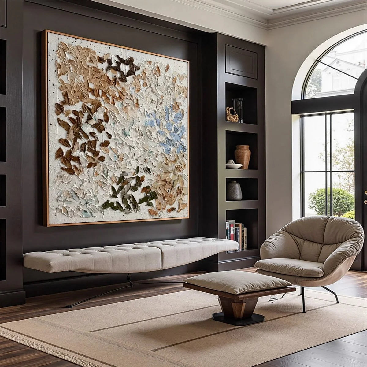 EARTH'S MOSAIC: Textured Wabi Sabi Abstract Impasto Painting | Abstract mood, soft natural light studio shot