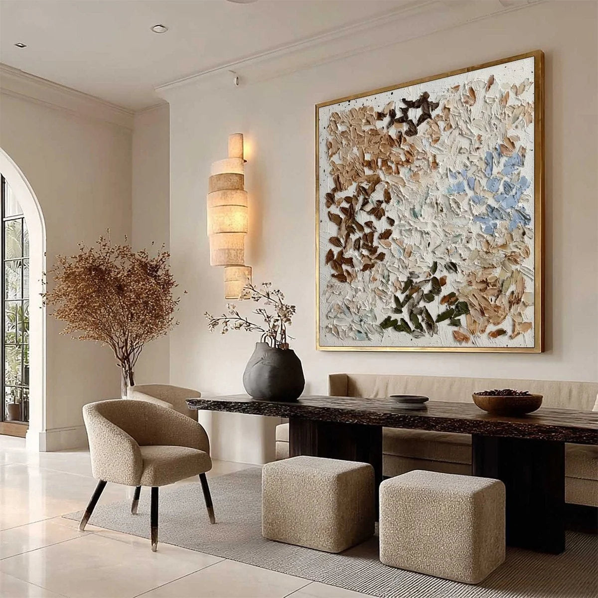 EARTH'S MOSAIC: Textured Wabi Sabi Abstract Impasto Painting | beige palette, original Hand-painted on premium stretched canvas using artist-grade oils; rich layered surface combines smooth gradien...