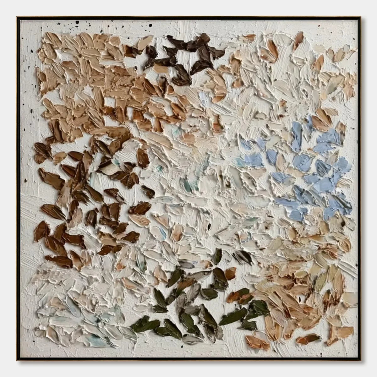 EARTH'S MOSAIC: Textured Wabi Sabi Abstract Impasto Painting | hanging in EARTH'S MOSAIC: Textured Wabi Sabi Abstract Impasto Painting featuring layered textured brushwork in refined tones; abstrac...
