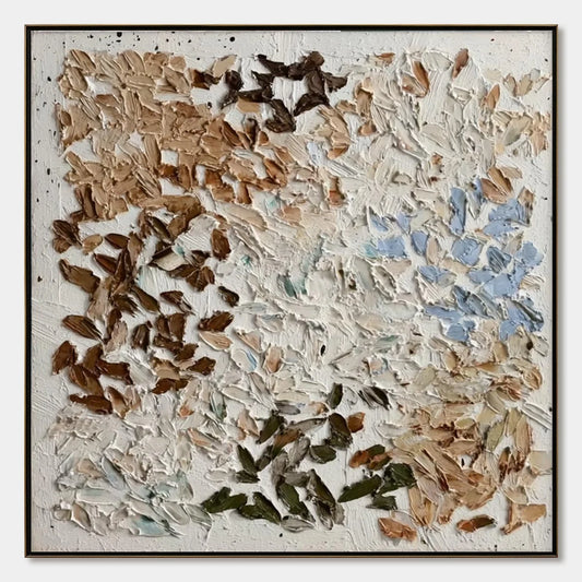 EARTH'S MOSAIC: Textured Wabi Sabi Abstract Impasto Painting | hanging in EARTH'S MOSAIC: Textured Wabi Sabi Abstract Impasto Painting featuring layered textured brushwork in refined tones; abstrac...