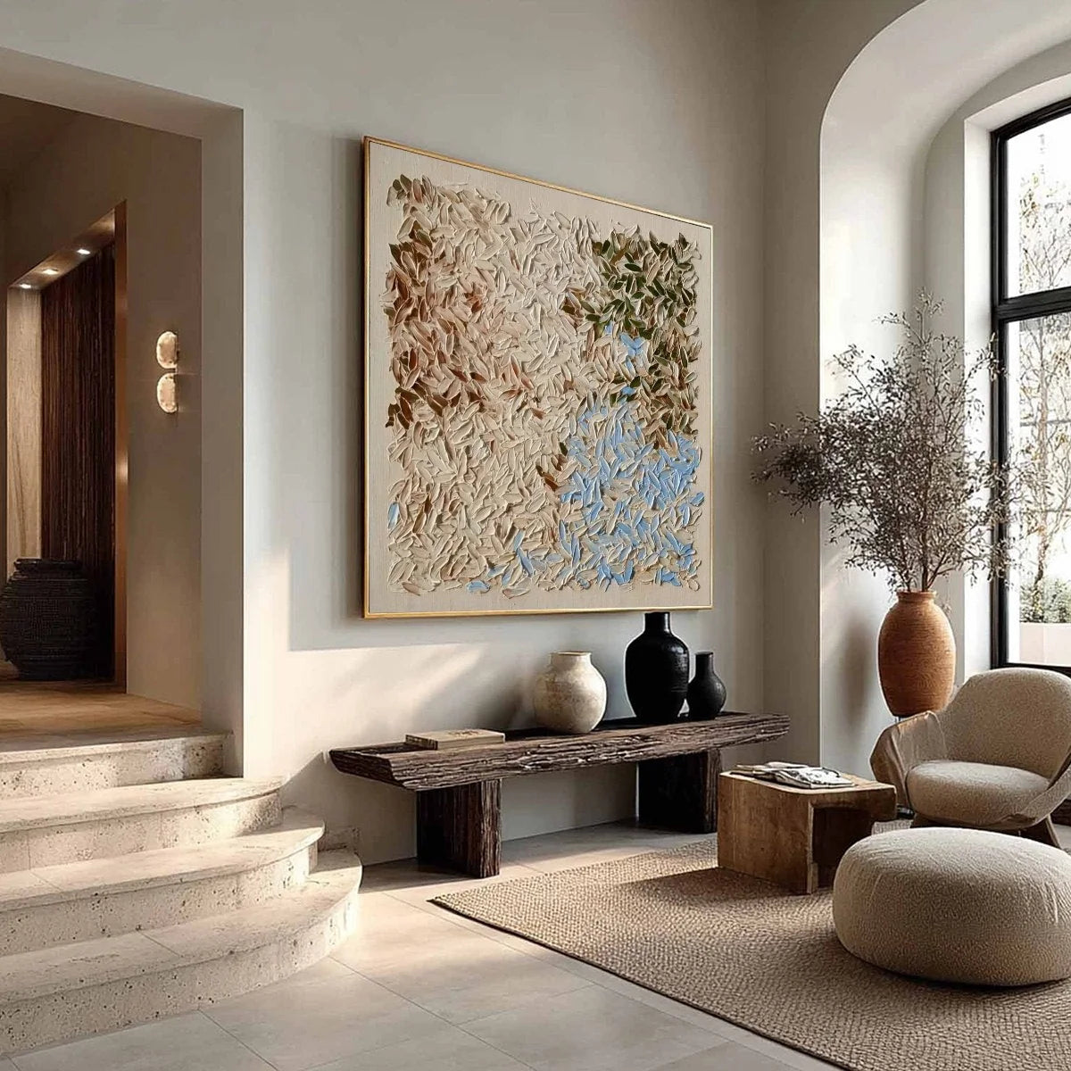 EARTH'S MOSAIC: Textured Wabi Sabi Abstract Landscape Oil Painting | beige palette, original Hand-painted on premium stretched canvas using artist-grade oils; rich layered surface combines smooth g...