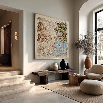 EARTH'S MOSAIC: Textured Wabi Sabi Abstract Landscape Oil Painting | beige palette, original Hand-painted on premium stretched canvas using artist-grade oils; rich layered surface combines smooth g...