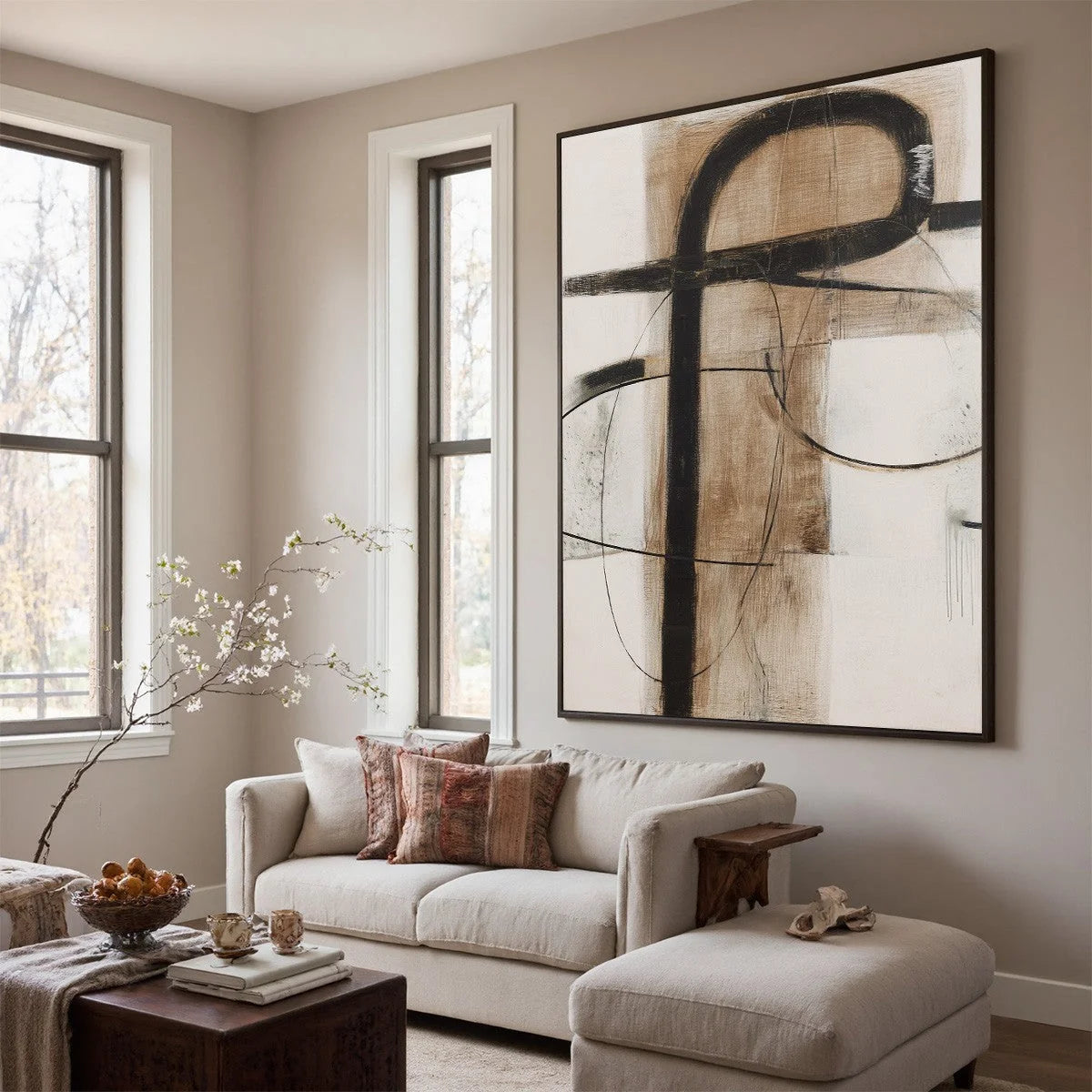 EARTHY ABSTRACT: Minimalist Abstract Oil Painting in Browns | rectangular format, hand-painted canvas edge